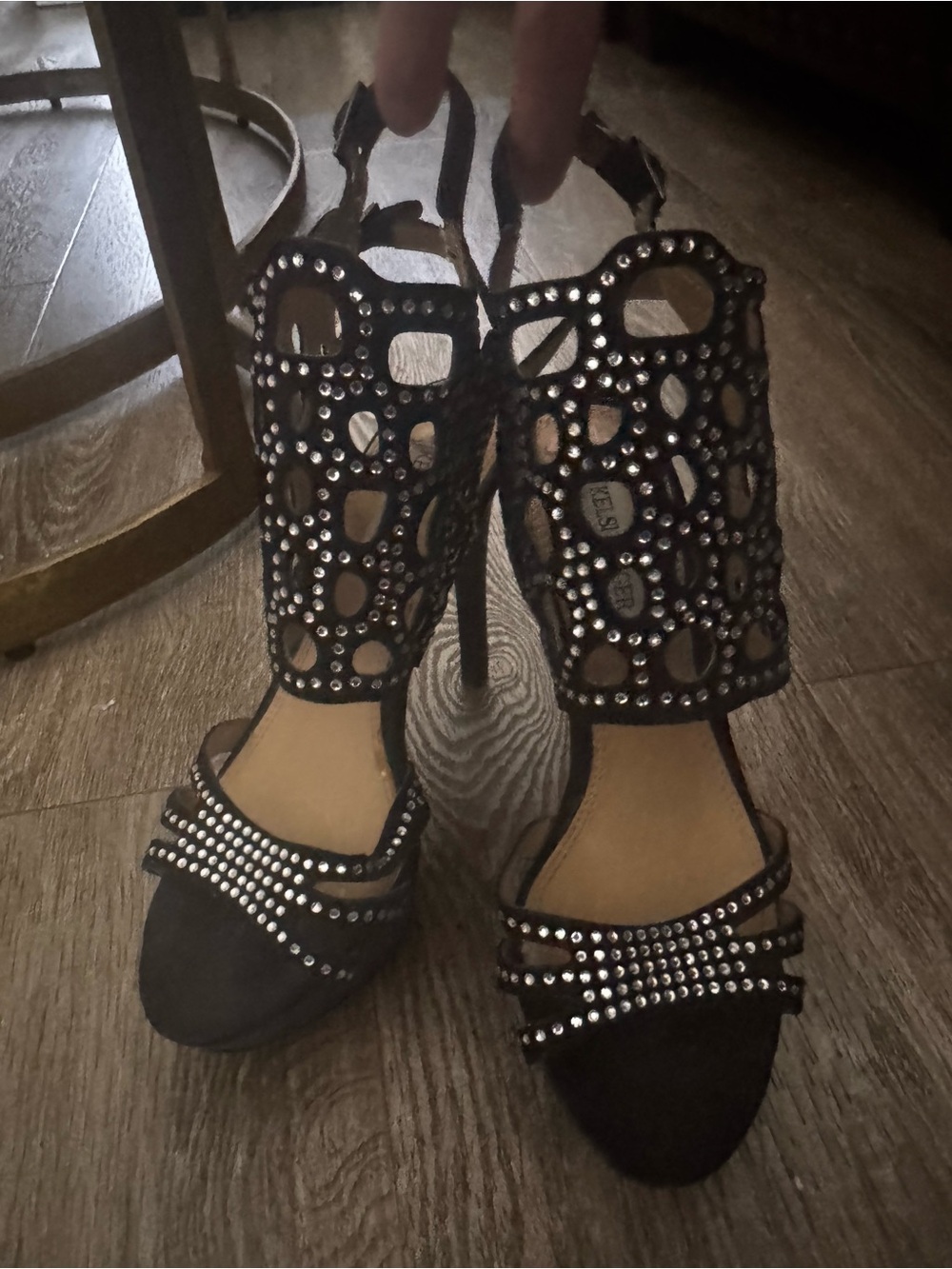 Kelsi Dagger Black Rhinestone Cutout Stiletto Sandals